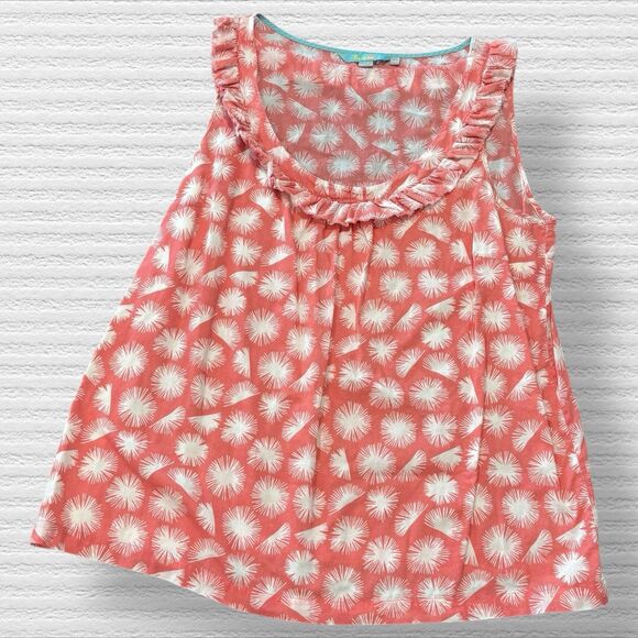 Boden Red Pink Floral Ruffle Round Neck Sleeveless Blouse US8 UK 12 - Picture 1 of 6